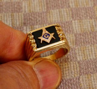Vintage Limited Edition Shriners Masonic Yellow Gold Ring With Onyx & Citrine