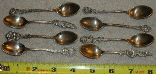 Set Of 8 Reed & Barton Harlequin Sterling Silver Floral Demitasse Spoons No Mono
