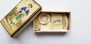 Antique Boxed Toilette Set `early 19th Cenrury Combs,  Soap Dish Ect In Orig Box