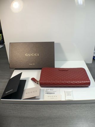 Authentic Gucci Leather Micro Gg Guccissima Ziparound Wallet Long Red Save Rare