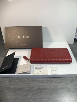 Authentic Gucci Leather Micro GG Guccissima Ziparound Wallet Long Red SAVE RARE 2
