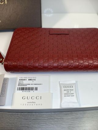 Authentic Gucci Leather Micro GG Guccissima Ziparound Wallet Long Red SAVE RARE 3