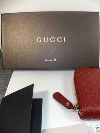 Authentic Gucci Leather Micro GG Guccissima Ziparound Wallet Long Red SAVE RARE 4