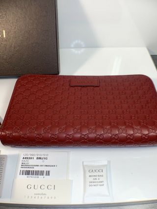 Authentic Gucci Leather Micro GG Guccissima Ziparound Wallet Long Red SAVE RARE 6