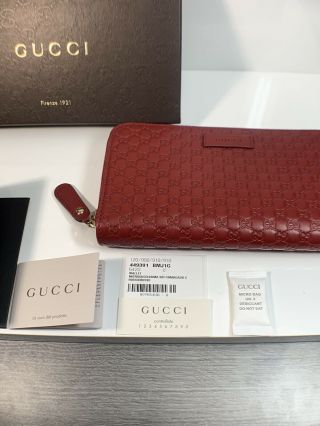 Authentic Gucci Leather Micro GG Guccissima Ziparound Wallet Long Red SAVE RARE 7
