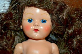 Vintage Vogue Ginny Doll With Black Hair Blue Eyes Braids 8 " Tall Hard Plastic