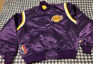 Vtg Starter Nba La Los Angeles Lakers Nylon Satin Bomber Jacket Purple Xl