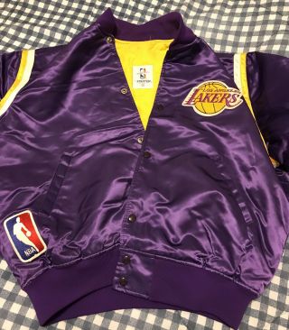 VTG Starter NBA LA Los Angeles Lakers Nylon Satin Bomber Jacket Purple XL 2