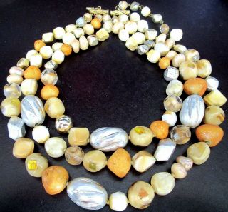 Hattie Carnegie Gold & Silver Confetti Glass Beaded Vintage Necklace