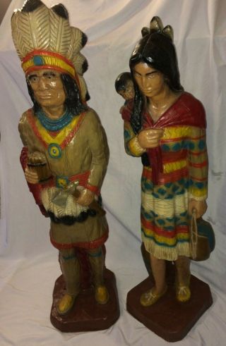 Vintage Cigar Tobacco Store Indian Statue 40 " Chief & 38 " Squaw Matched Set Exc