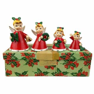 Vintage Napco Christmas Noel Bell Angels 1956 With Box - Set Of 4 Bells