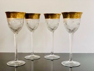Moser Splendid 4 Rare Wine Glasses Antique Cut Crystal