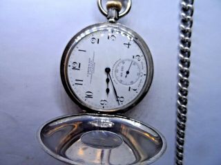 A Good Quality Antique Silver Half Hunter Pocket Watch & Chain 1912 2