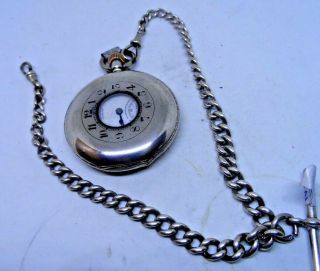 A Good Quality Antique Silver Half Hunter Pocket Watch & Chain 1912 4