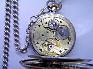 A Good Quality Antique Silver Half Hunter Pocket Watch & Chain 1912 5