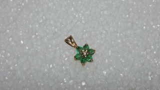Vintage 14k Yellow Gold Natural Emerald And Diamond Pendant