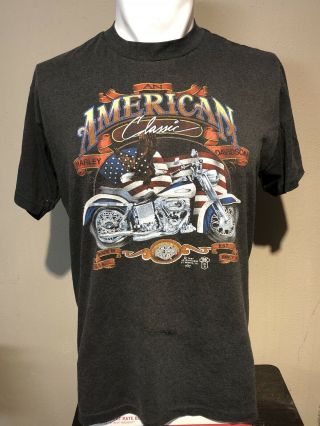 Vtg 1987 Harley Davidson American Classic 3d Emblem 50/50 Tee - L
