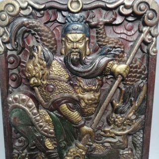 China Old Wood Carved Painting Guan Gong Yu Warrior God Statue Thangka wall hang 2