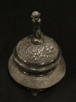 Antique Jewelry Box Casket Meridian Silver Plate Co Cherub C4