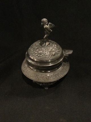 Antique Jewelry Box Casket Meridian Silver Plate Co Cherub C4 4