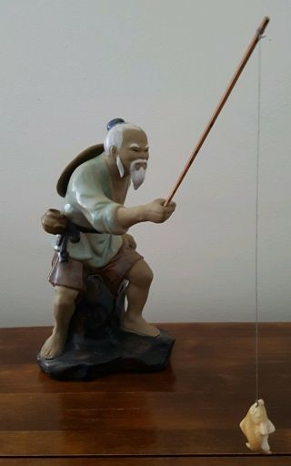 Vintage Chinese Fisher Man Mud Man With Fish