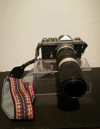 Vintage Nikon F Camera.  Vivitar Tele Zoom Lens.