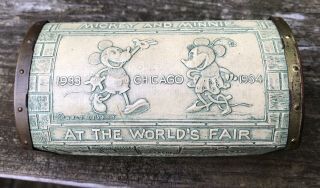 Vtg 1933 Mickey Mouse & Minnie At The Chicago Worlds Fair Zell Bank - Walt Disney