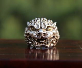 China Miao Jewelry Silver Handwork Flexible Caliber Foo Dog Lion Finger Ring 2