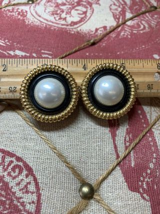 Vintage 1960’s Authentic Chanel Costume Gold Tone Faux Pearl Clip On Earrings