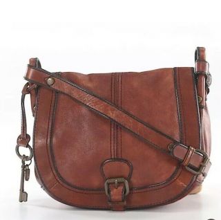 Fossil Vri Vintage Reissue Flap Over Crossbody Handbag Purse Brown Leather