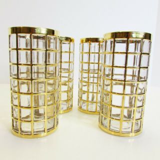 22k Gold 4 Highball Glasses Vtg " Toril De Oro " Mcm Barware Shoji Imperial Glass