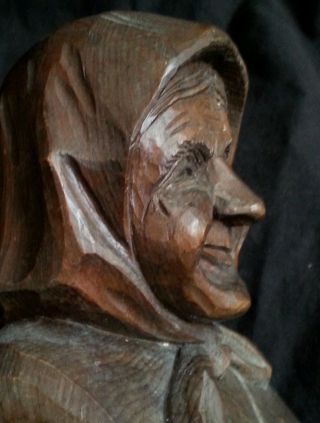 Vintage German Black Forest Hand Carved Bust Of An Old Lady,  6.  5 Inches