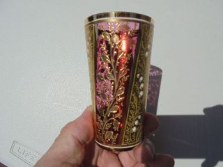 Very Fine Vintage Moser Art Glass Lily of the Valley Enameled Cranberry Tumbler 4