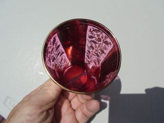 Very Fine Vintage Moser Art Glass Lily of the Valley Enameled Cranberry Tumbler 6