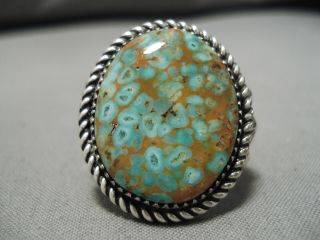 IMPORTANT HUGE VINTAGE NAVAJO JEANETTE DALE GREEN TURQUOISE STERLING SILVER ING 2