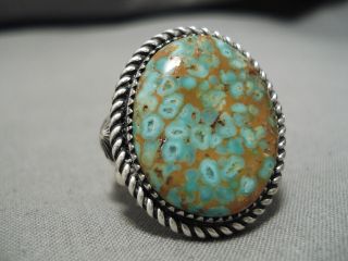 IMPORTANT HUGE VINTAGE NAVAJO JEANETTE DALE GREEN TURQUOISE STERLING SILVER ING 3