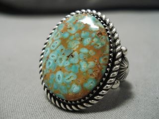 IMPORTANT HUGE VINTAGE NAVAJO JEANETTE DALE GREEN TURQUOISE STERLING SILVER ING 4