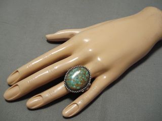 IMPORTANT HUGE VINTAGE NAVAJO JEANETTE DALE GREEN TURQUOISE STERLING SILVER ING 6