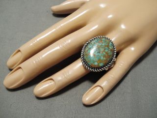 IMPORTANT HUGE VINTAGE NAVAJO JEANETTE DALE GREEN TURQUOISE STERLING SILVER ING 7
