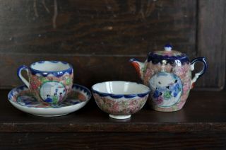 Japanese Kutani Miniature Tea Set Hand Painted Meiji 19th Century
