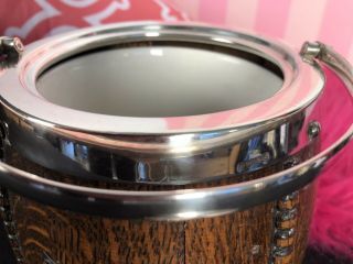 Antique Oak Silver EPNS Ice Bucket Porcelain English Lining Immaculate 4