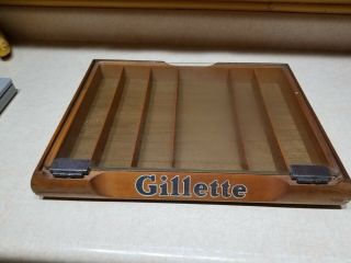 Vintage Gillette Razor Blades Wood & Glass Counter Store Display Case