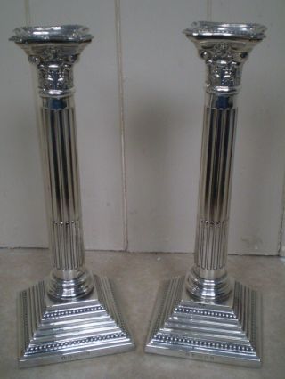 Stunning Antique Fluted Corinthian Column Silver Plated Candlesticks