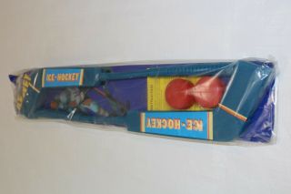 Vintage Ice Hockey Play Set Blue 2 Sticks and 2 Pucks Plastic Toy 20 