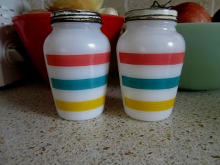Vintage Fire King Colonial Stripe Salt And Pepper Shakers