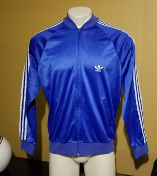 Vtg 80s Adidas Atp Keyrolan Trefoil Stripe Track Jacket Blue Run Dmc Usa Xl