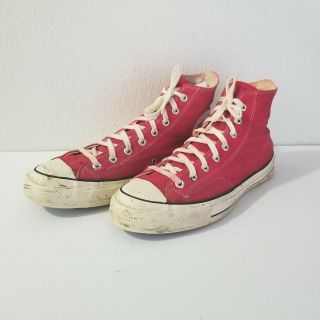 Vintage Red Canvas CONVERSE ALL STAR High Top Sneakers Sz - 11.  5 Made in USA 2