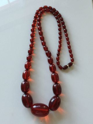 Antique Art Deco Graduated Cherry Amber Bakelite Bead Necklace 85g