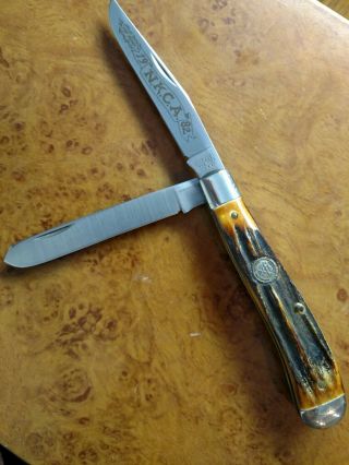 Vintage 1982 Schrade Nkca 4 " Stag/antler Trapper Jack Knife Cond