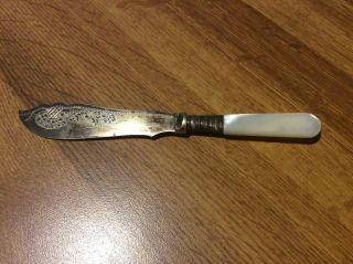 Vintage Butter Knife,  Mother Of Pearl Handle,  England,  1847